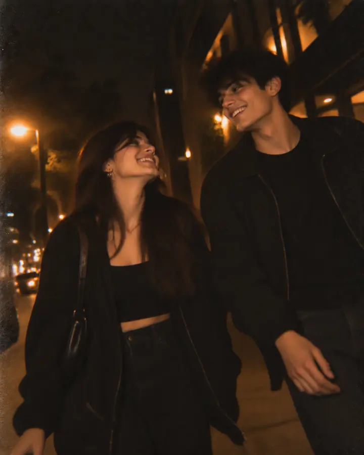 A couple out under city lights